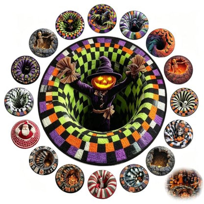 3D Halloween Ghost Optical Illusion Rug - 40in Spooky Staircase Mat - Variation D