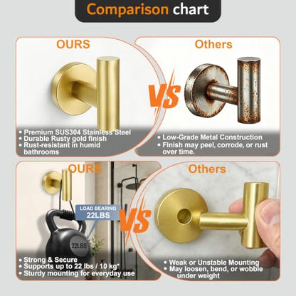 Brushed Gold Bathroom Hardware Set - 24 Inch Towel Rack & Toilet Paper Holder