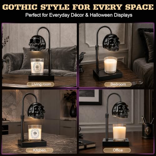 Skull Candle Warmer Lamp with Timer & Dimmer - Gothic Skeleton Wax Warmer, Adjustable Height, Black 1 Pack
