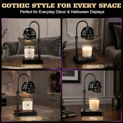 Skull Candle Warmer Lamp with Timer & Dimmer - Gothic Skeleton Wax Warmer, Adjustable Height, Black 1 Pack