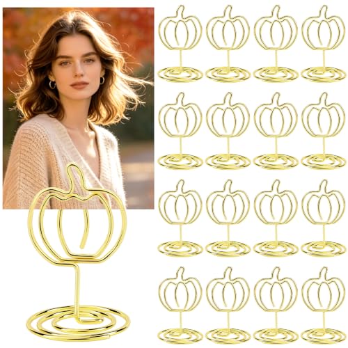 24 Pack Gold Pumpkin Table Number Holders for Fall Thanksgiving & Party Decor
