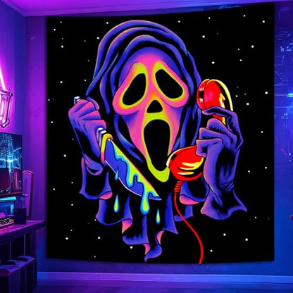 SparkLia Blacklight Horror Skull Tapestry for Bedroom, 40 x 30 Inches - Neon UV Effect