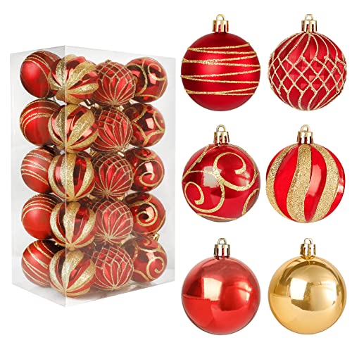 30 Pcs Christmas Tree Ornaments Set - Red & Yellow Shatterproof Bulbs 60mm