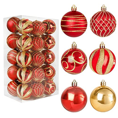 30 Pcs Christmas Tree Ornaments Set - Red & Yellow Shatterproof Bulbs 60mm