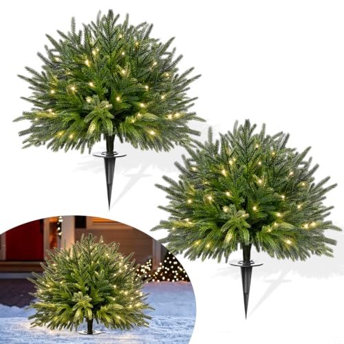 Artificial Norfolk Pine Topiary Trees with Lights - Green Norfolk, Set of 2