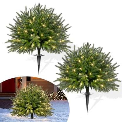 Artificial Norfolk Pine Topiary Trees with Lights - Green Norfolk, Set of 2