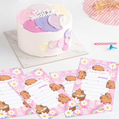 Pink Daisy Birthday Invitations Set - 20 Cards with Envelopes