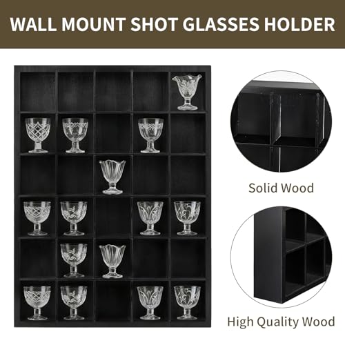 Black Wooden Shadow Box Display Case for Shot Glasses - 2 Pack