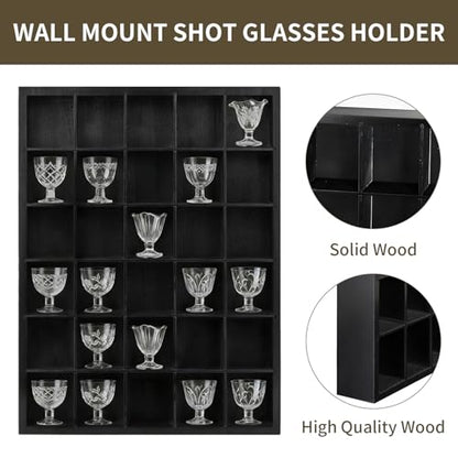Black Wooden Shadow Box Display Case for Shot Glasses - 2 Pack