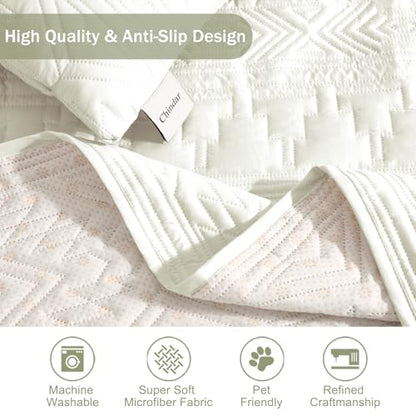 Large White Recliner Chair Cover Water-Repellent Boho Slipcover with Pockets - 30 Inch