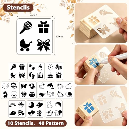 Baby Shower Games Kit with Templates and Wooden Blocks - Gold & E+ Variation