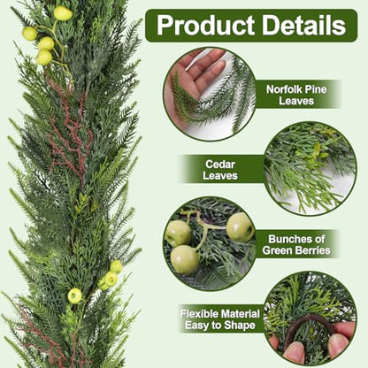6ft Artificial Norfolk Pine Christmas Garland with Green Berries - Holiday Decor