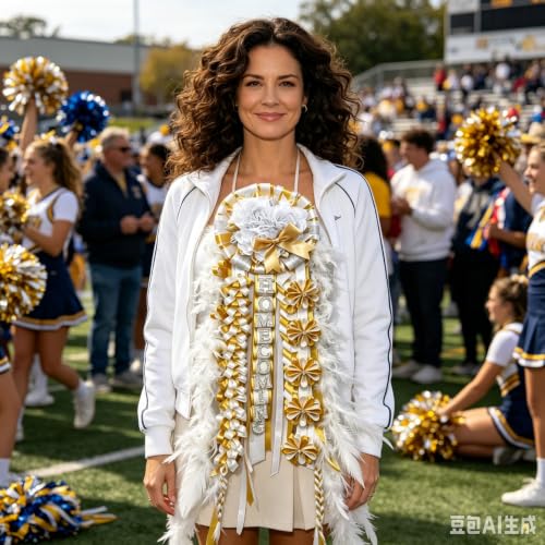 Large White Gold Homecoming Mum with Feathers & Satin Ribbon - Variation: White Gold Hoco