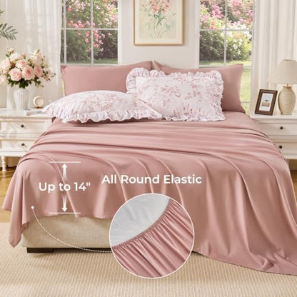 Pink Floral Twin Comforter Set with Ruffle Bedding - 7 Pieces