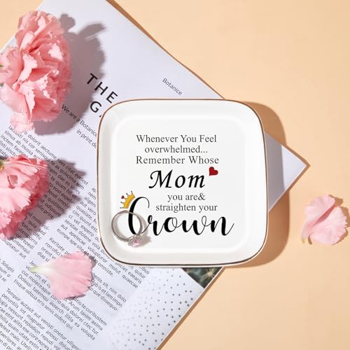 Mom Gifts from Daughter - Elegant Ring Dish for Mom with Encouraging Quote - Mother's Day, Birthday, Christmas Gift - Variation: Straighten Your Crown