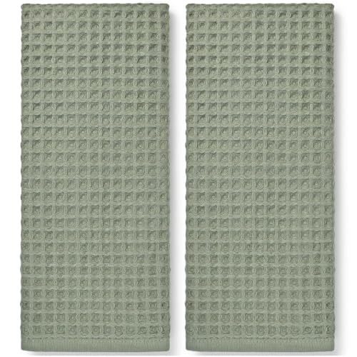 Sage Green Waffle Hand Towels - Cotton, Quick Dry & Low Lint, 2 Pack