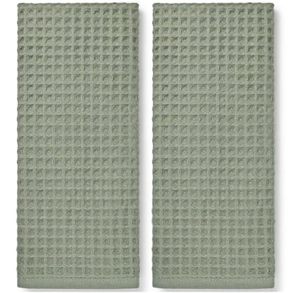 Sage Green Waffle Hand Towels - Cotton, Quick Dry & Low Lint, 2 Pack