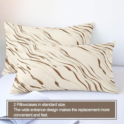 Brown Swirl Queen Comforter Set with Pillow Shams - Beige Marble Bedding