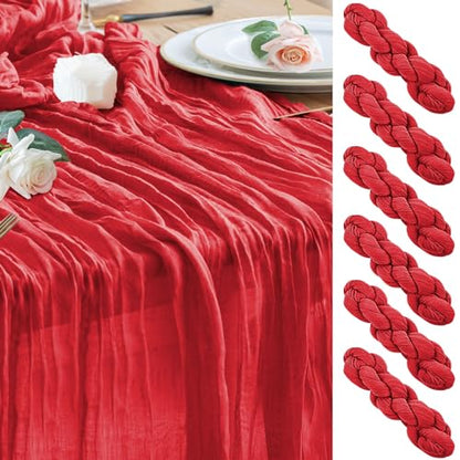 Red Cheesecloth Table Runner Set - 6 Pack, 10ft Boho Gauze for Wedding & Party Decor