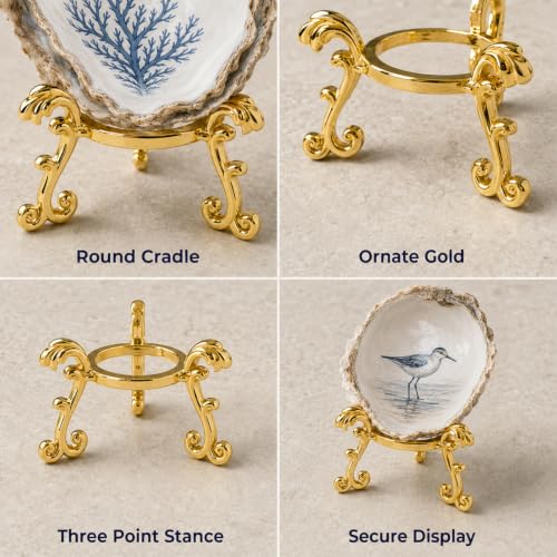 12 Pcs Seashell Display Stands for Oyster Shell Crafts Coastal Decor Gold Metal