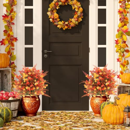 Fall Topiary Ball Flowers with Spike - Artificial Outdoor Plant, 24 Inch, 2 Pack