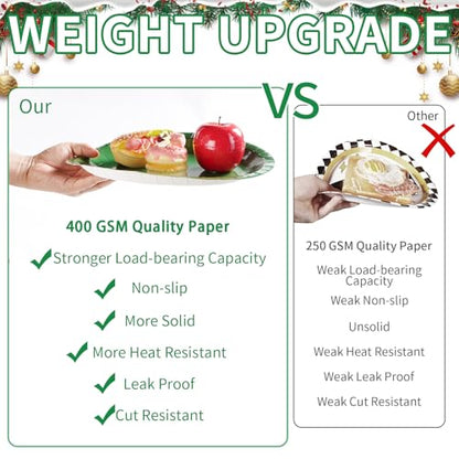 Green Oval Paper Plates 50 Pack - Large 12x10 Inch for Parties & Holidays