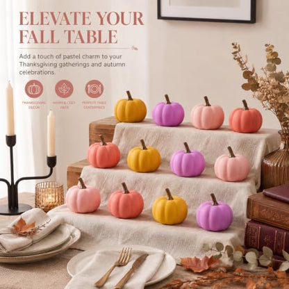Mini Foam Pumpkins Set - Warm Pastel Fall Decor for Thanksgiving & Halloween - 12 Pieces