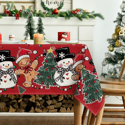Christmas Tablecloth 60 x 60 Inch Square Gingerbread Man Tree Red Holiday Decor