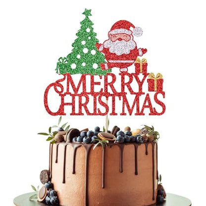 Christmas Cake Topper Santa Snowflake Red 3 - Holiday Party Decorations