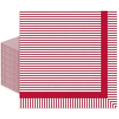 Red Stripe Cocktail Napkins - 50 Pcs Disposable Paper Party Supplies