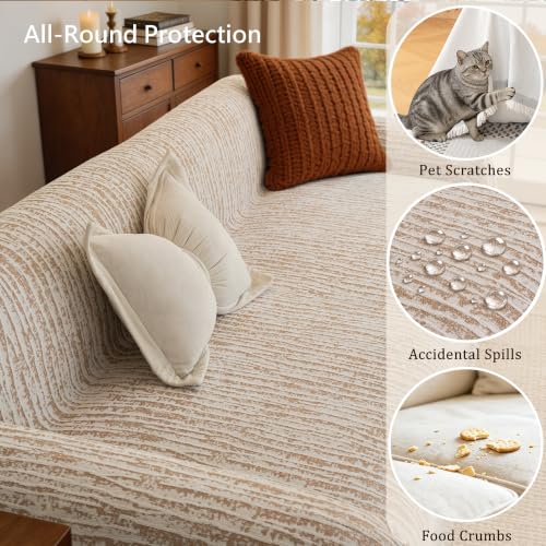 Waterproof Chenille Couch Cover for Dogs - Toffee, Non Slip, 71"x118"