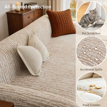Waterproof Chenille Couch Cover for Dogs - Toffee, Non Slip, 71"x118"