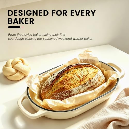 White 5QT Oval Cast Iron Dutch Oven for Bread Baking with Lid