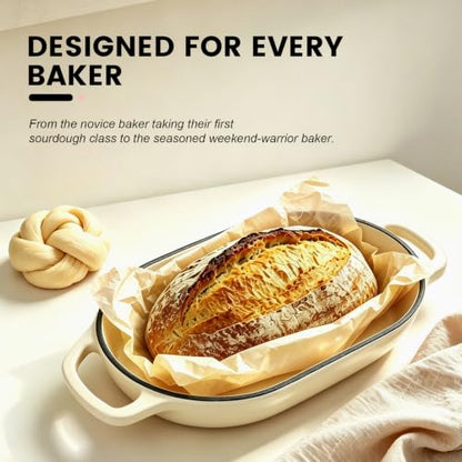 White 5QT Oval Cast Iron Dutch Oven for Bread Baking with Lid