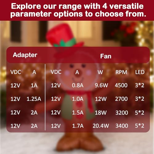 2 Pack Air Blower Fan for Inflatables 12V 0.8A with 1.0A Adapter & 3 LED Bulbs - Waterproof IP68