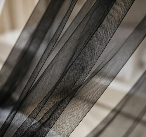Black Queen Bed Canopy with Mosquito Netting - 4 Corners Post Drapes for Bedroom Decor