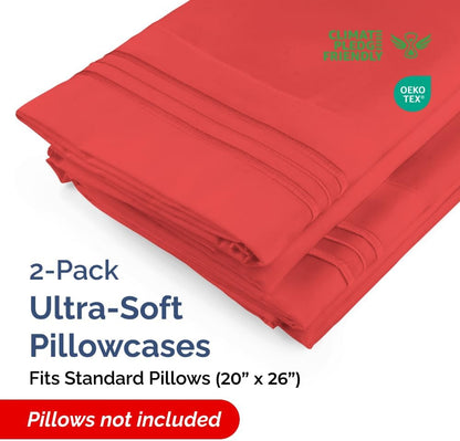Standard Pillow Cases by Skiennix - Ultra-Soft Hotel Quality Covers - Wrinkle-Free & Stain Resistant - Set of 2 in Red