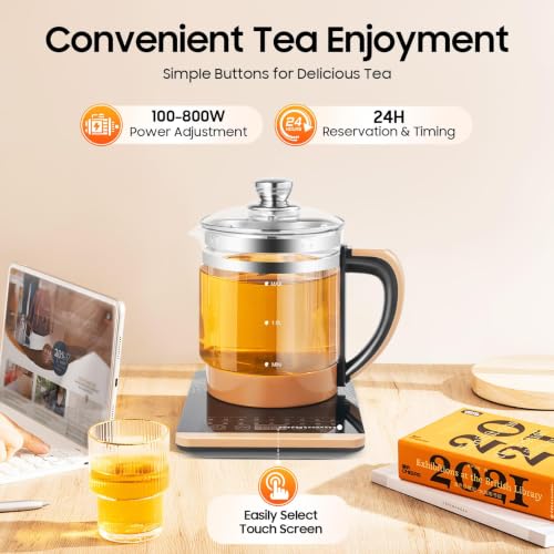 Electric Glass Kettle with 18 Menus, Infuser & Steamer, Temperature Control, 1.8L