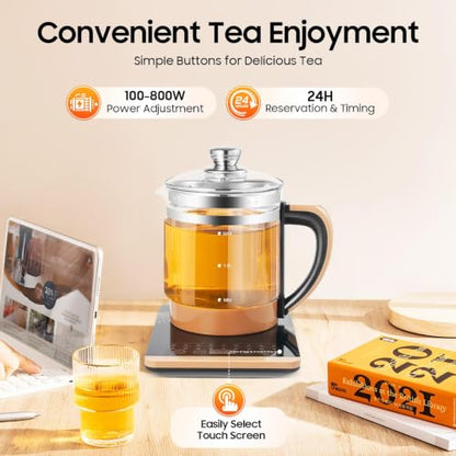 Electric Glass Kettle with 18 Menus, Infuser & Steamer, Temperature Control, 1.8L