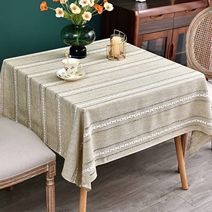 Farmhouse Embroidered Linen Texture Square Tablecloth 70x70 Inch Almond Buff