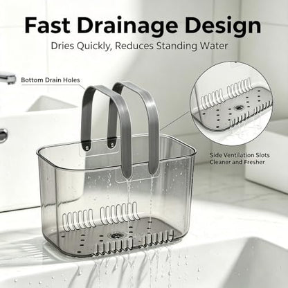 Gray Shower Caddy with Handle & Drain Holes for Bathroom Dorm Gym