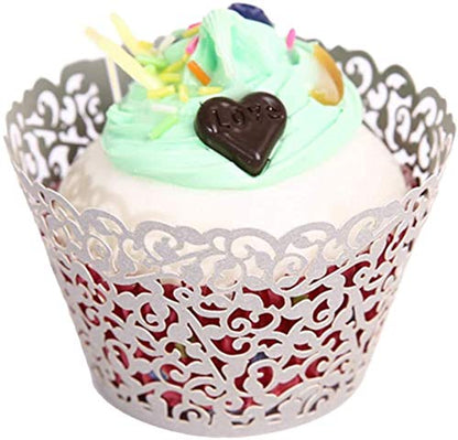 Lace Cupcake Wrappers 50pcs - Pink Hollow Out Paper Cupcake Liners for Weddings & Birthday