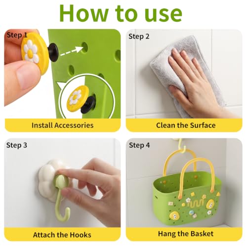 Green Bathtub Toy Storage Basket with Hooks Handles and Quick Drain