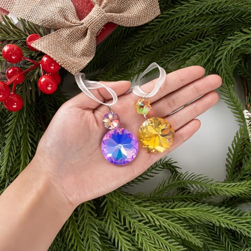 24pcs Iridescent Crystal Ornaments for Christmas Tree & Holiday Decor - Round & Flower Shaped