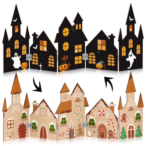Large Reversible Halloween Christmas Village Table Decor - 28-inch Scene