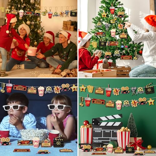 Christmas Movie Night Wooden Hanging Ornaments - 80 Pcs Party Decorations