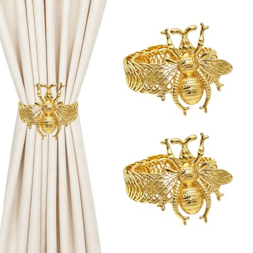 Gold Bee Curtain Tiebacks Set - Rustic Farmhouse Window Decor