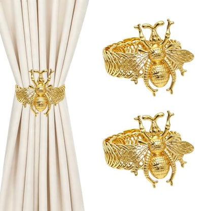 Gold Bee Curtain Tiebacks Set - Rustic Farmhouse Window Decor