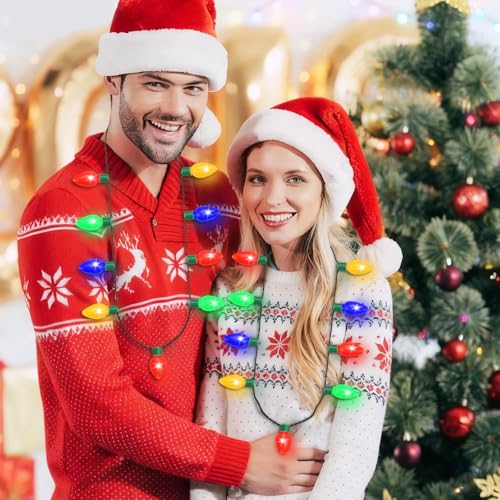 3 Pack LED Christmas Necklace Bulbs for Holiday Party Favors - Colorful Light-Up Bulb Accessories