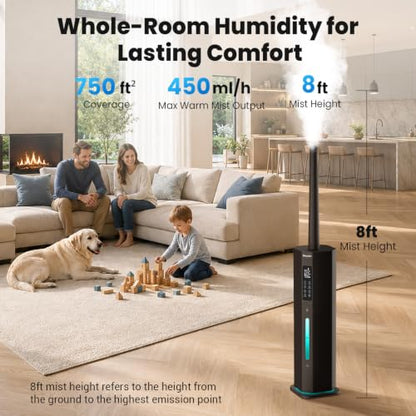 Large Room Humidifier 2.38Gal/9L Cool & Warm Mist - Black